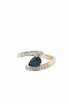 Sapphire Diamond 14k Gold Bypass Ring