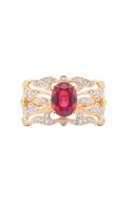 14k Yellow Gold Lab Grown Ruby with Diamond Pave