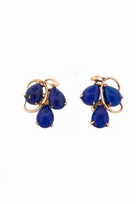 14k Yellow Gold Pear Cut Lapis Lazuli Cabochon Earring Pair