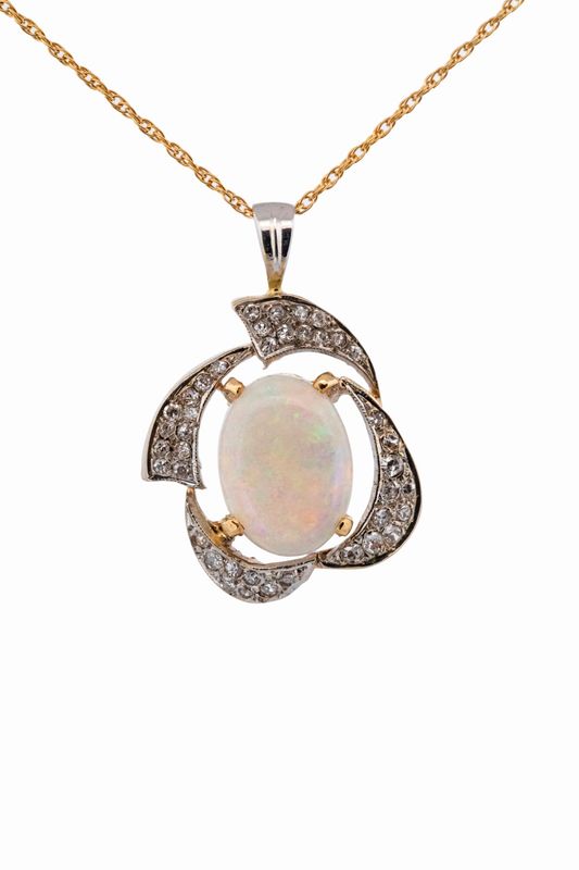 18k Bi Color Opal & Diamond Pendant