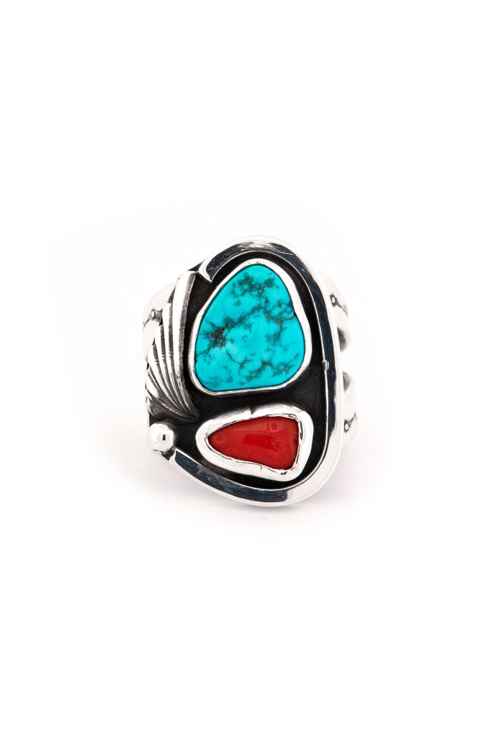 Sterling Silver Turquoise and Coral Ring