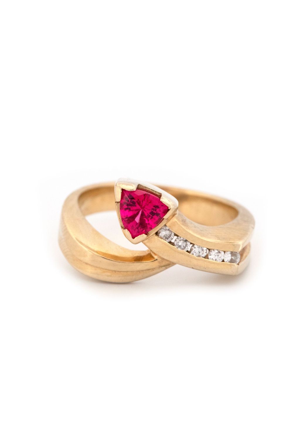 14k Yellow Gold Trillion Spinel & Diamond Ring