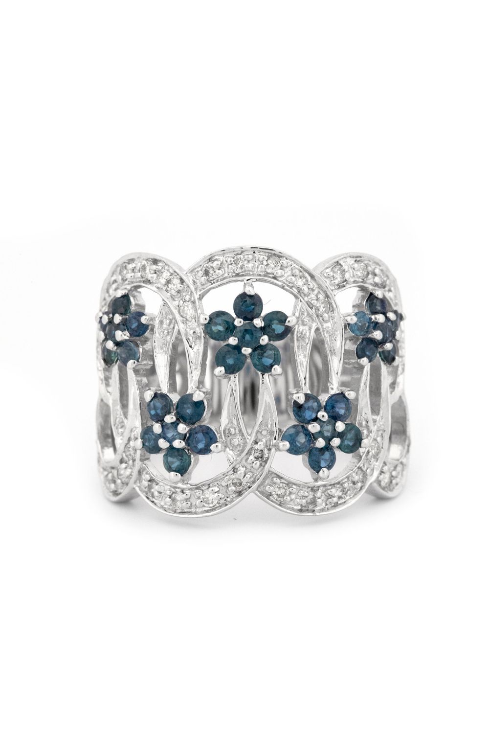 14k White Gold with Sapphire Flowers & Diamonds