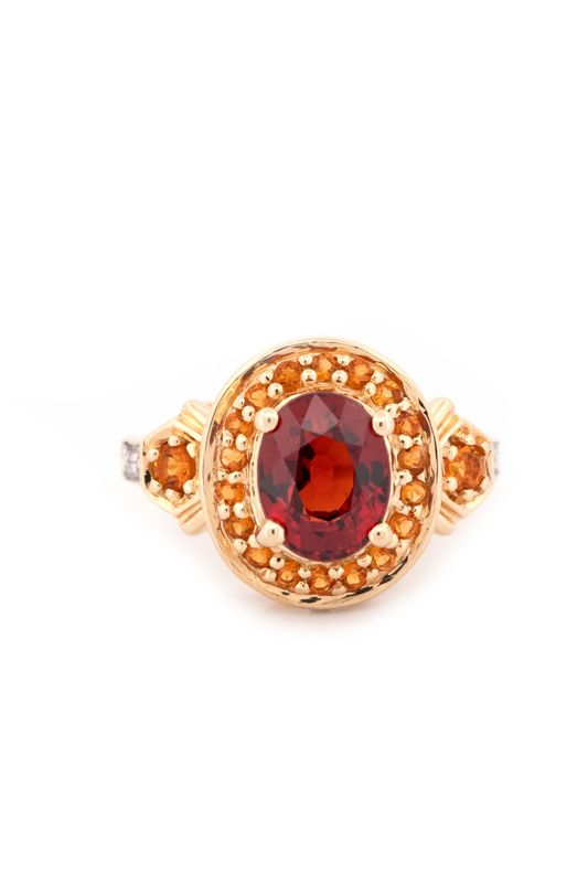 Garnet, Citrine Halo & Diamond Ring