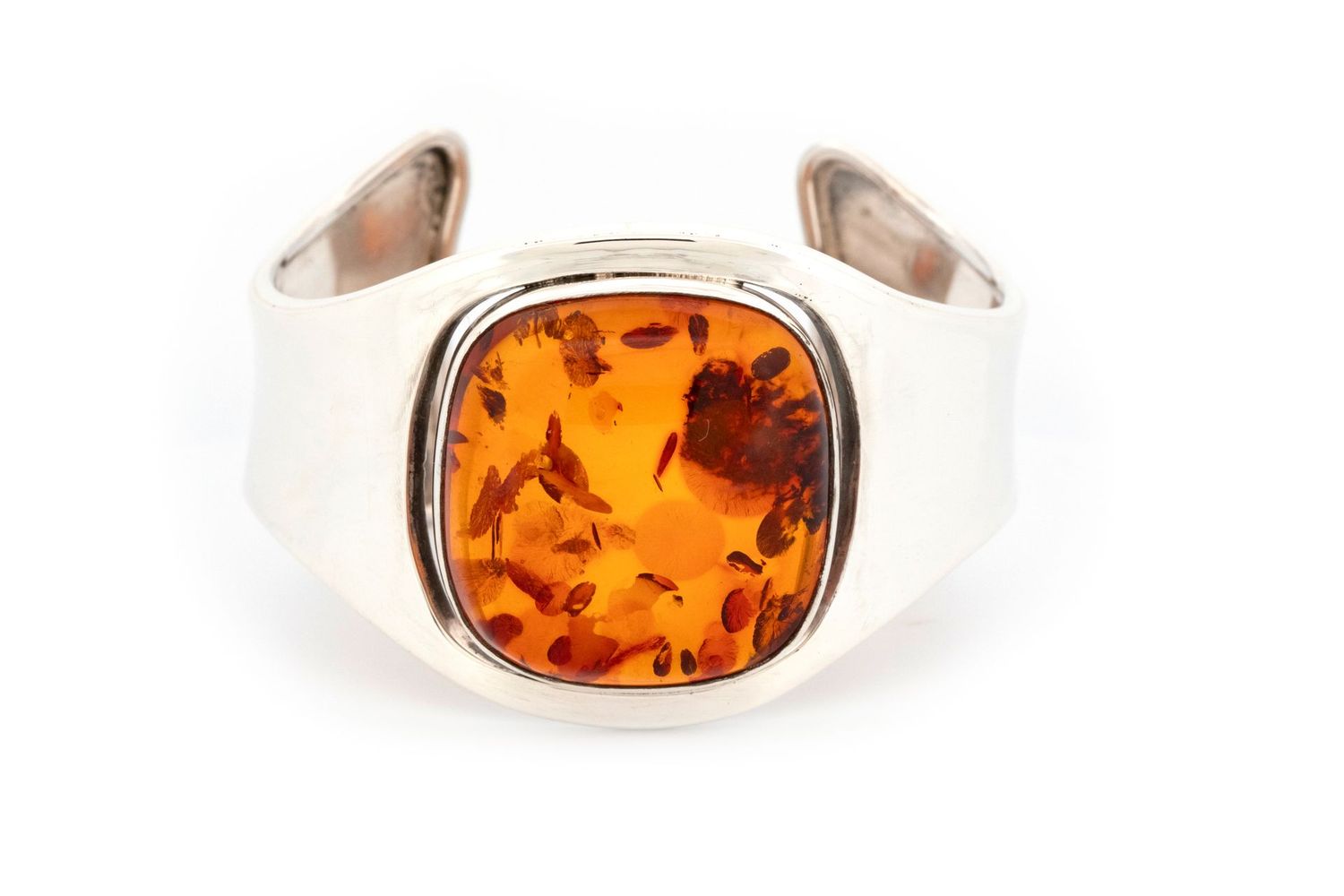 Large Natural Amber Cabochon Sterling Silver Cuff