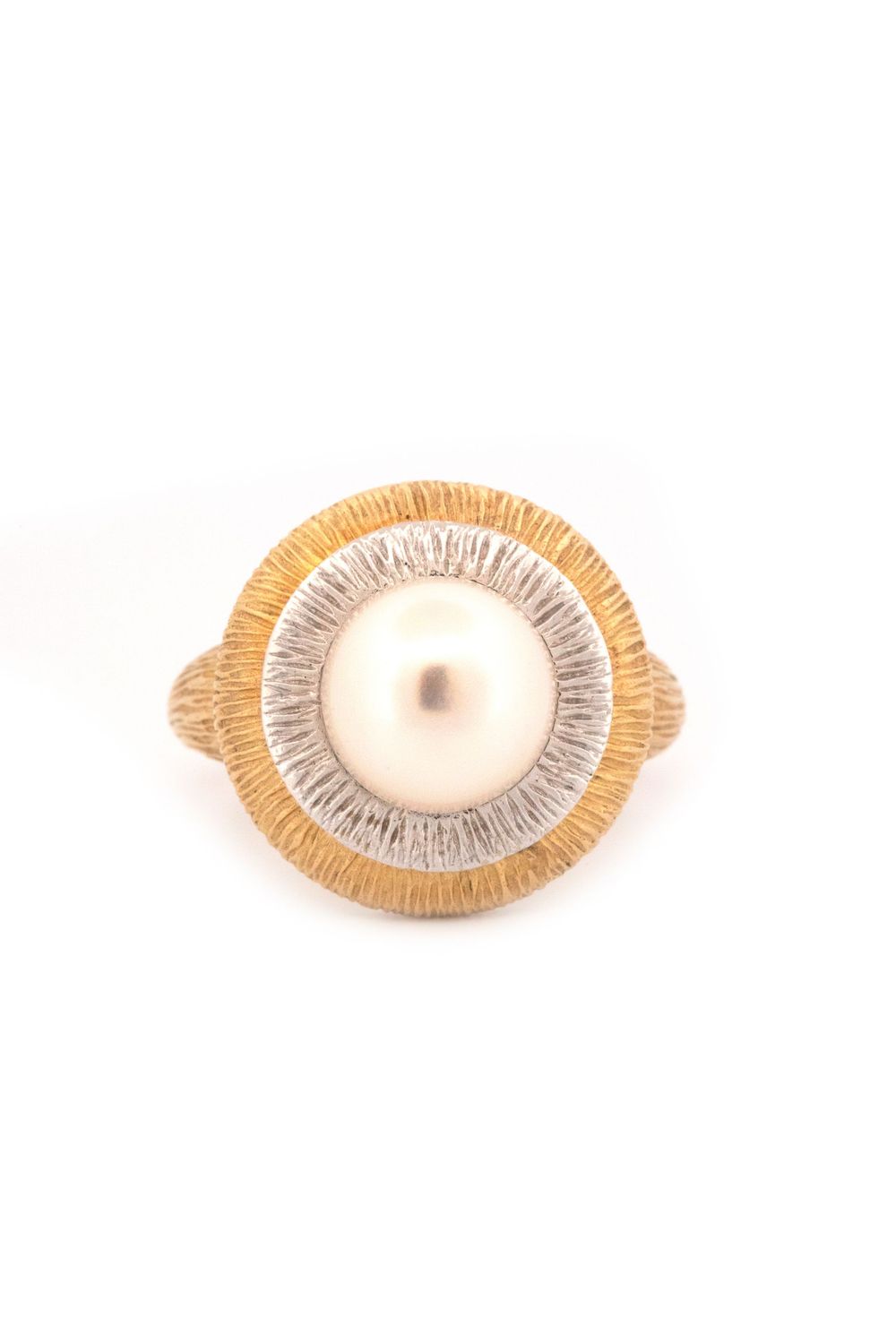 14k Bi Color White Pearl Textured Ring