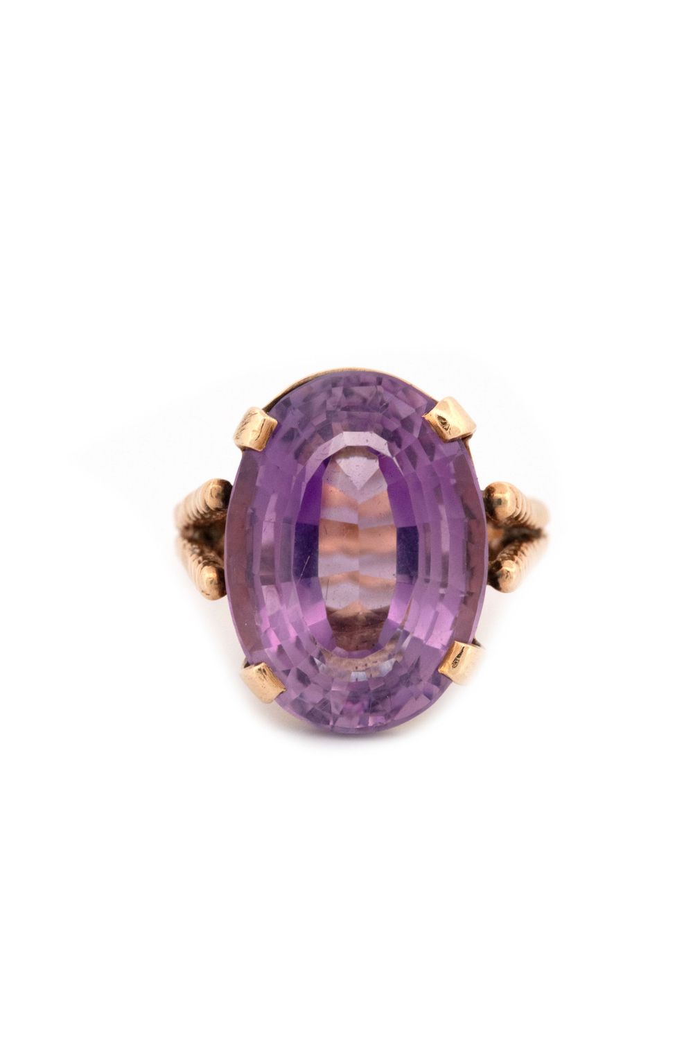 14k Yellow Gold & Amethyst Fancy cut Oval Ring