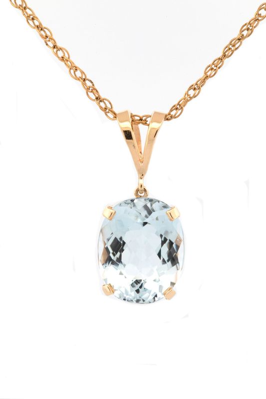 Large Oval Cut Aquamarine Pendant set in 14k Yellow Gold