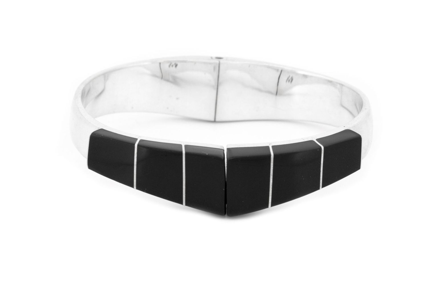 Sterling Silver Onyx Inlay Hinged Cuff
