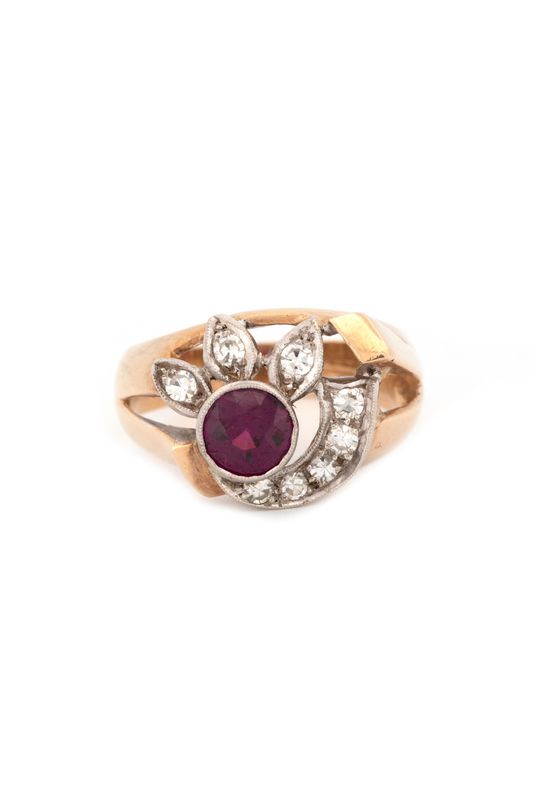 Rhodalite Garnet & Diamond Bi Color 14k Gold Ring