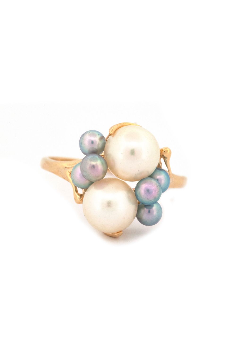 14k Yellow Gold White & Blue Pearl Ring