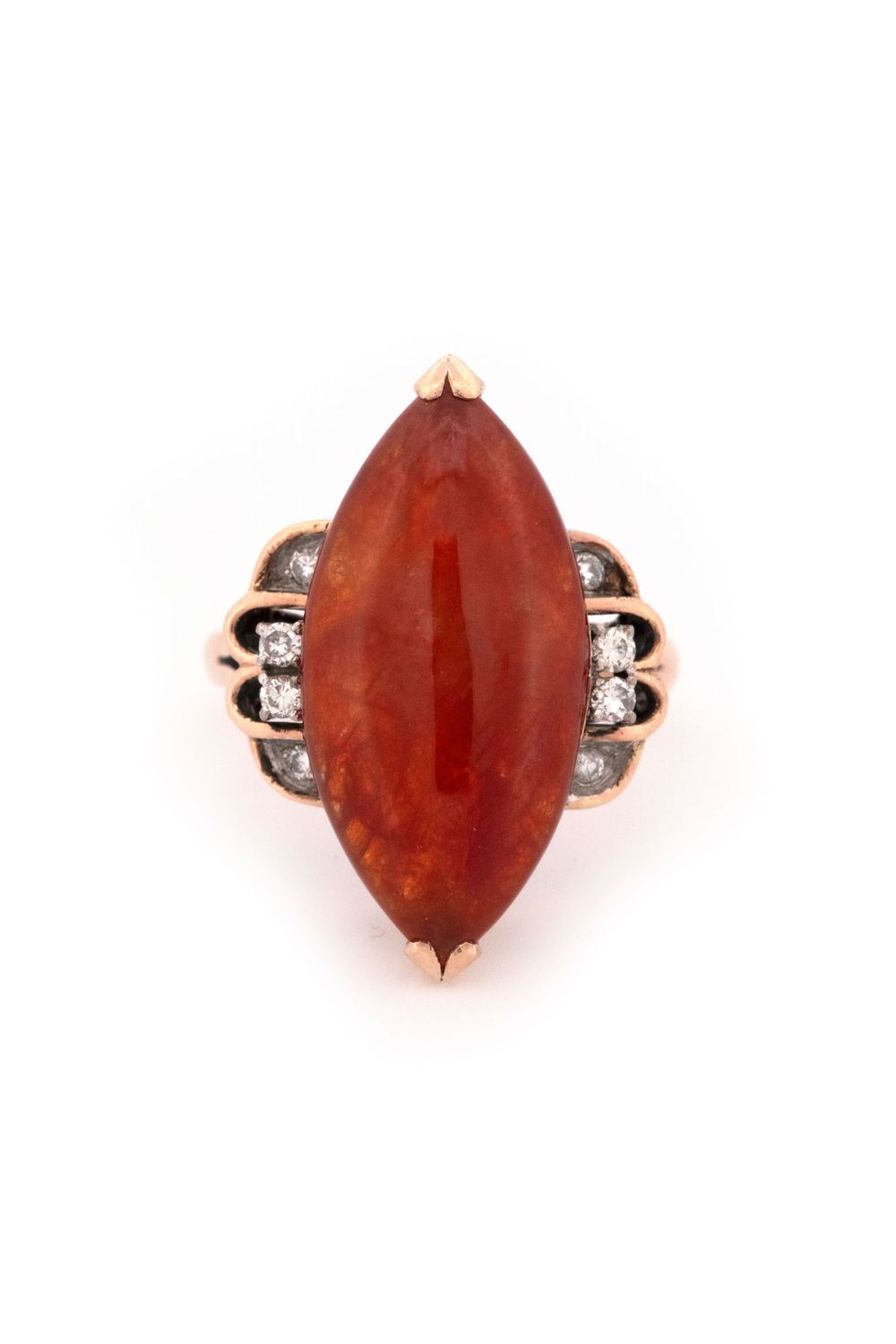 14k Yellow Gold Red Jadeite & Diamond Ring