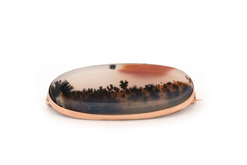 14k Yellow Gold Montana Agate Brooch