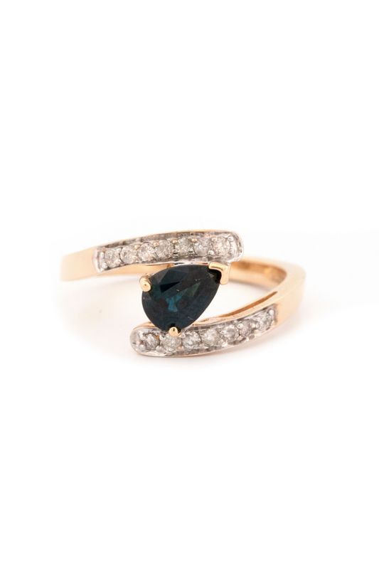 14k Yellow Gold, Sapphire & Diamond Ring