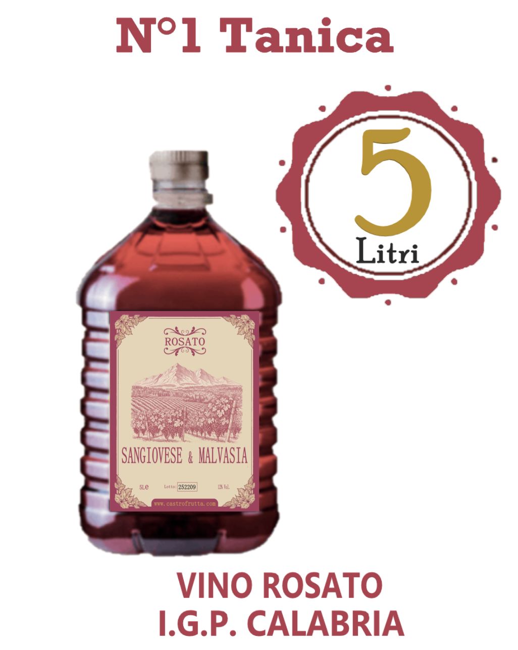 Vino Rosato -  I.G.P.  CALABRIA, Quantità: 1 Tanica  - 5 Litri