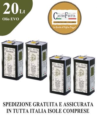 Box 20 litri Olio Extra Vergine di Oliva "Anticomonte" estratto rigorosamente a freddo da monocultivar di olive autoctone "La Roggianella" - realizzato dalla Castrofrutta sas - Calabria -  al costo di 199,70 € Spedizione Gratuita in Tutta Italia Isole comprese