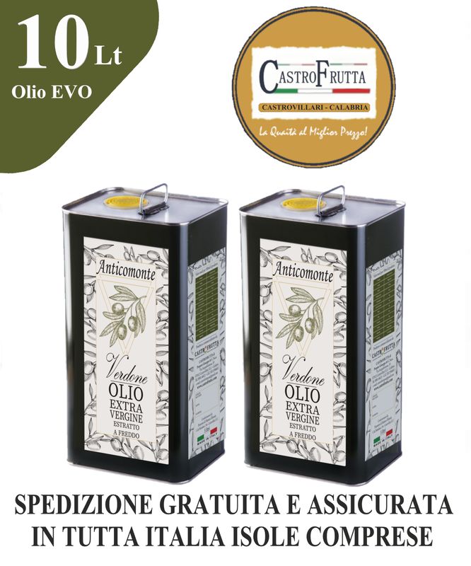 10 Lt - Latta OLIO Extravergine di oliva Box 10 litri Olio Extra Vergine di Oliva "Anticomonte" estratto rigorosamente a freddo da monocultivar di olive autoctone "La Roggianella" - realizzato dalla Castrofrutta sas - Calabria - al costo di 119,70 € con Spedizione Gratuita in Tutta Italia Isole comprese