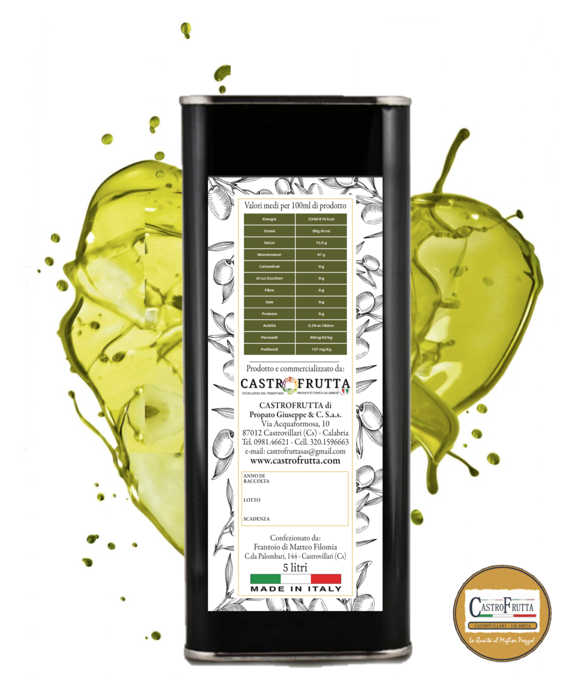 Latta in alluminio da 5Lt Olio Extra Vergine di Oliva