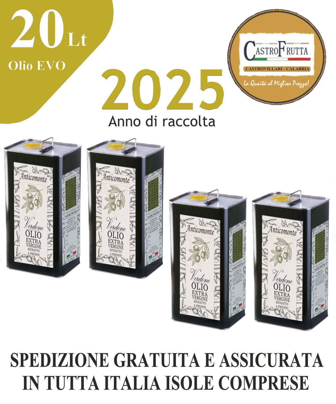 20 Lt - Latta OLIO Extravergine di oliva - ANNO 2025, OFFERTA 20 LITRI: 20L
