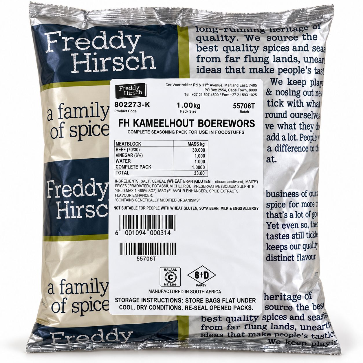 Freddy Hirsch Kameelhout Boerewors 1kg
