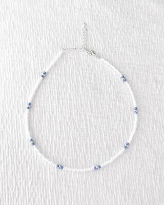 Ocean blue &amp; white seed beaded necklace