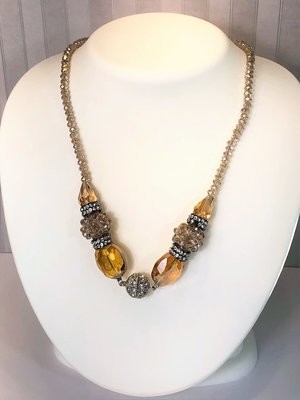 GI423 Gold/Beige Toned Crystal & CZ Necklace - CLEARANCE!!!