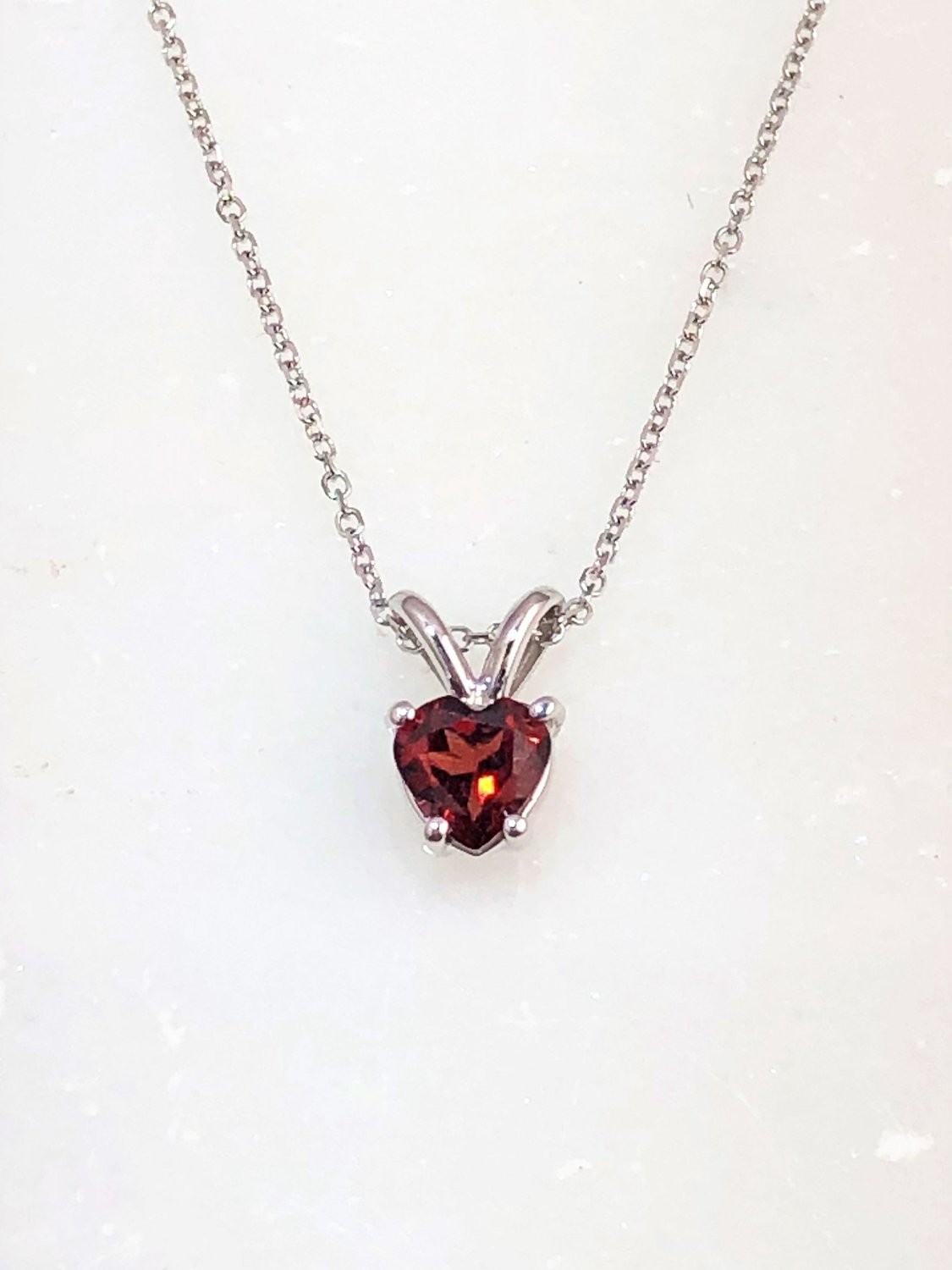 Heart Shaped Red Garnet & Real Diamond Silver Pendants With 18