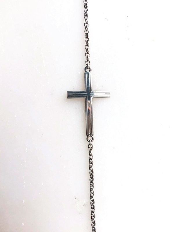JB386  Sterling Silver Sideways Cross Bracelet - SALE PRICED!!
