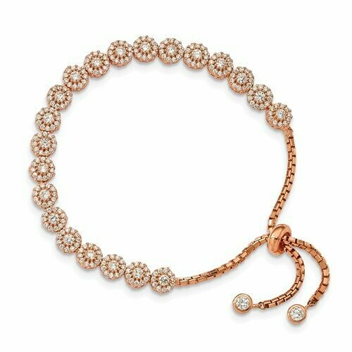 QG4780  Rose-Tone Sterling Silver Cubic Zirconia Halo Adjustable Bracelet