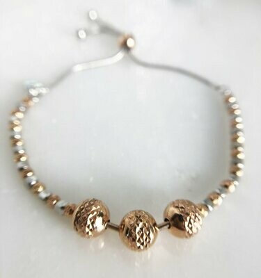 CG SS-3627 Sterling Silver/Rose Gold Plated D/C Bead Bola Bracelet