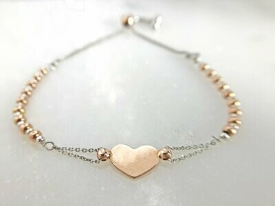 CG SS-3625 Sterling Silver/Rose Gold Plated Bead Bola Bracelet with Heart