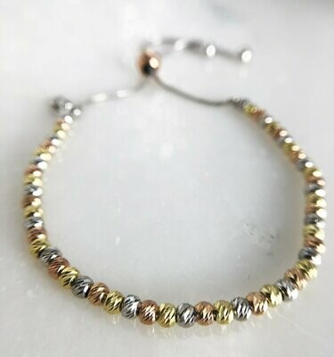 CG SS-3628 Sterling Silver/Rose Gold Plated/Yellow Gold Plated D/C Bead Bola Bracelet