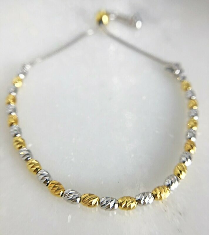 CG  SS-3623  Sterling Silver/Yellow Gold Plated D/C Bead Bola Bracelet