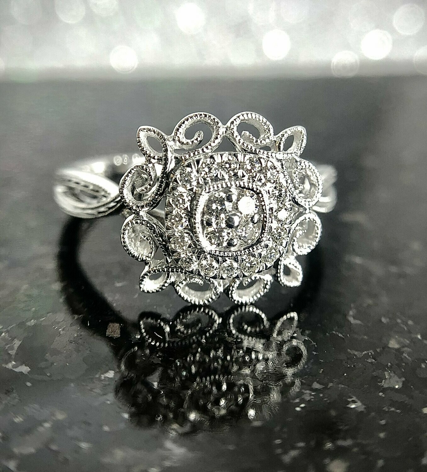 Gabriel LR50357W45JJ  14k White Gold .17cttw Filigree Ring