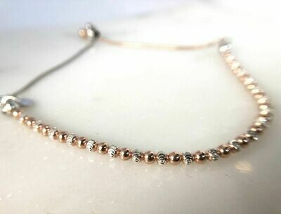 CG SS-3624 Sterling Silver/Rose Gold Plated D/C Bead Bola Bracelet