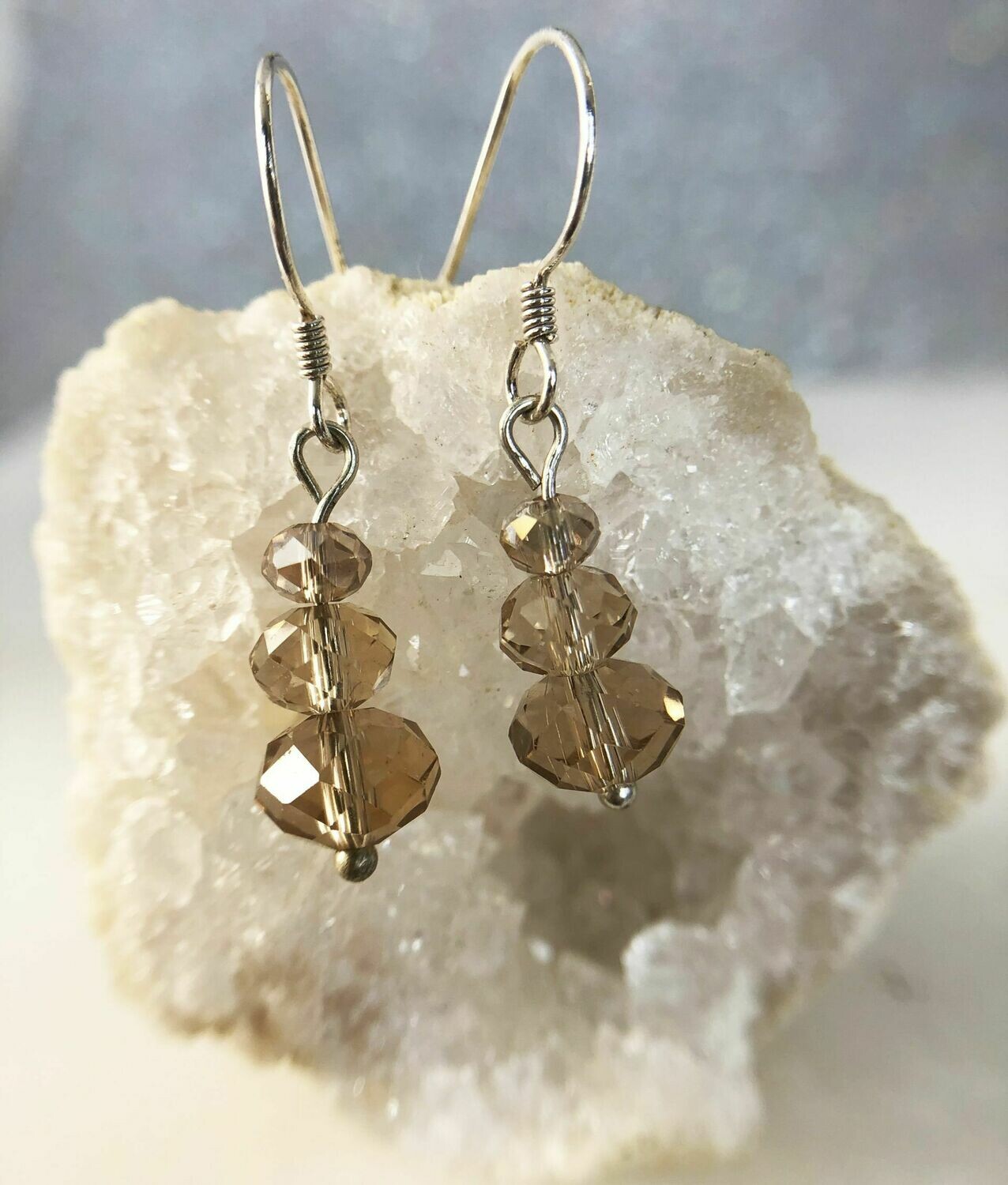 GI434 Sterling Silver Crystal Dangle Earrings