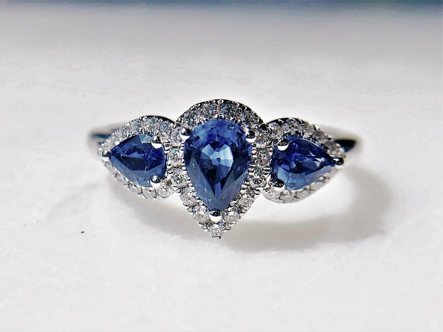 25519364  14k White Gold 3-stone style Sapphire & Diamond Ring