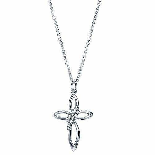Gabriel NK3276SV5JJ  Sterling Silver Diamond Cross Necklace