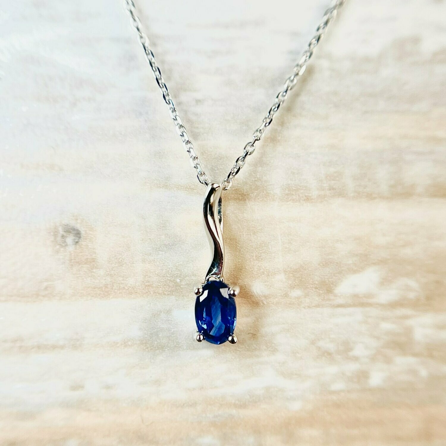 Y340182PWSA  14k White Gold Sapphire Necklace, With or Without Chain: With Chain