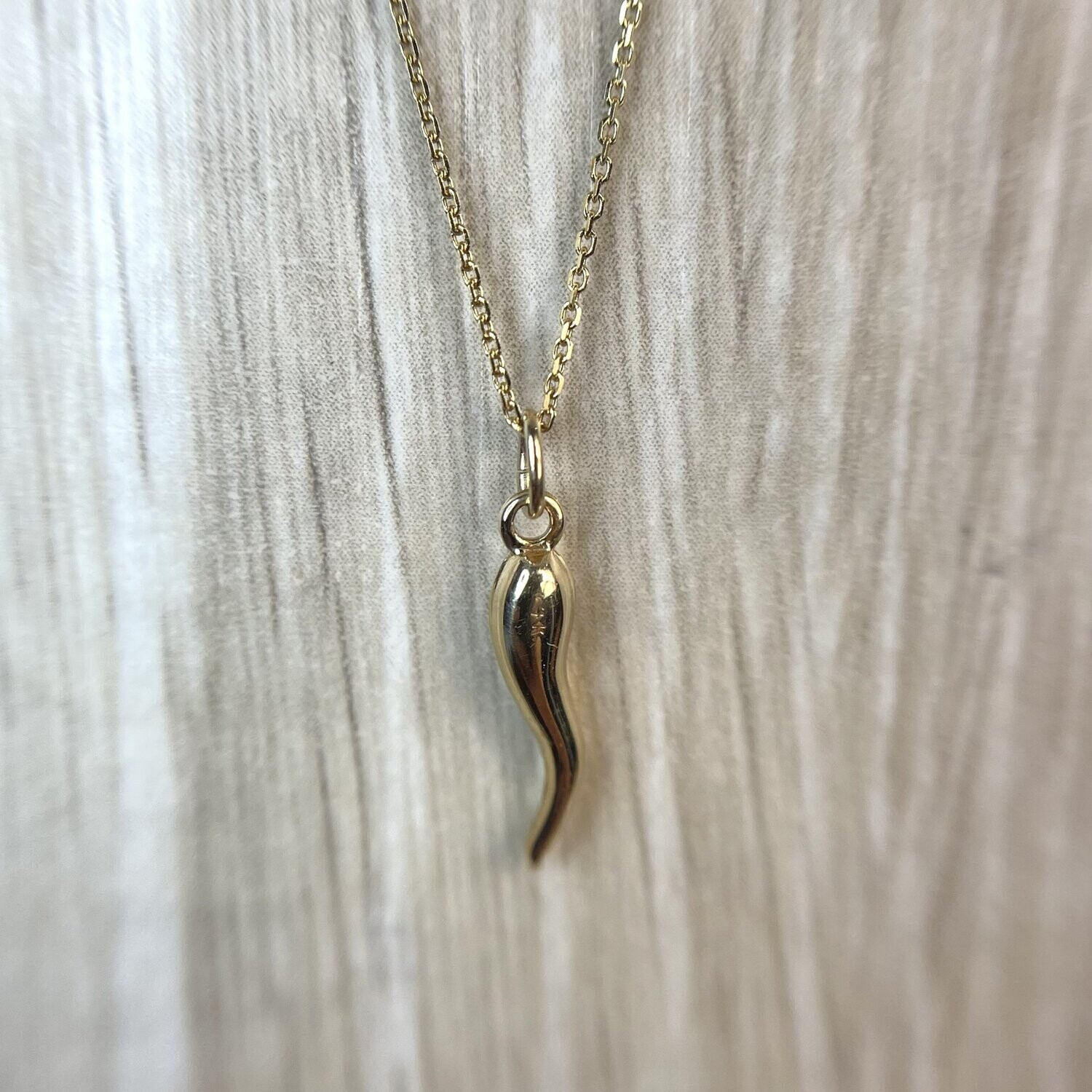 CA644  14k Yellow Gold Petite Italian Horn Necklace