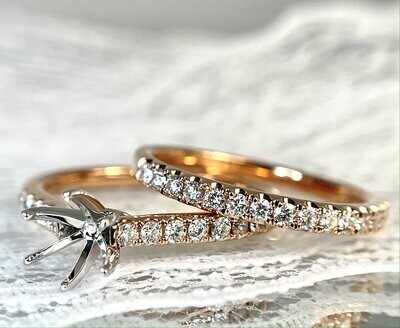 23894249 14k Rose Gold Diamond Engagement Mounting & Wedding Band (Center Diamond Sold Separately)