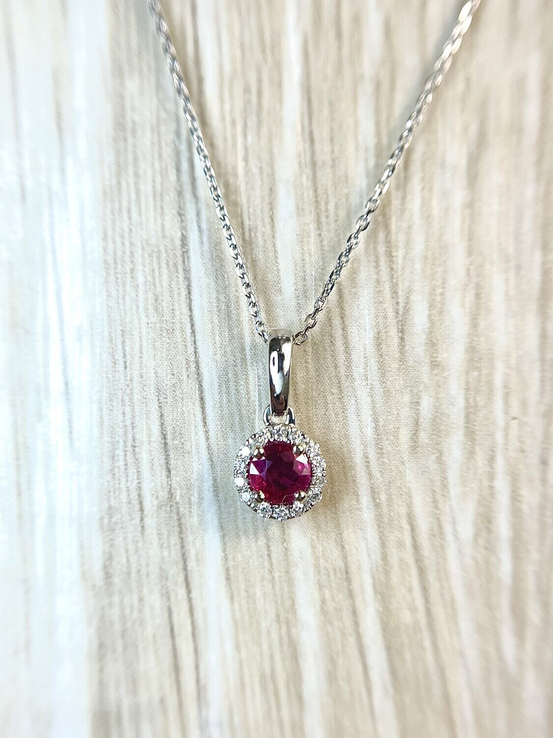 23913189  14k White Gold Ruby & Diamond Necklace (Sale Priced), With or Without Chain: With Chain