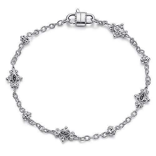 Gabriel TB3049SVJBS  Sterling Silver Filigree Station Bracelet with Black Spinel