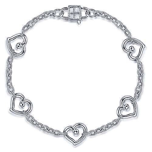 Gabriel TB4361SVJJJ  Sterling Silver Heart Station Chain Bracelet
