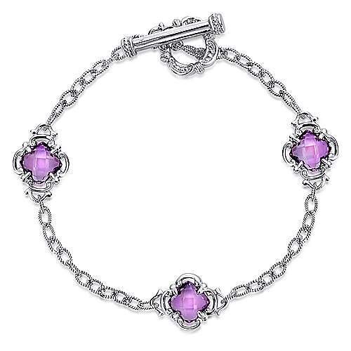 Gabriel TB2648SVJAM Sterling Silver Toggle Bracelet with Amethyst Clover Stations