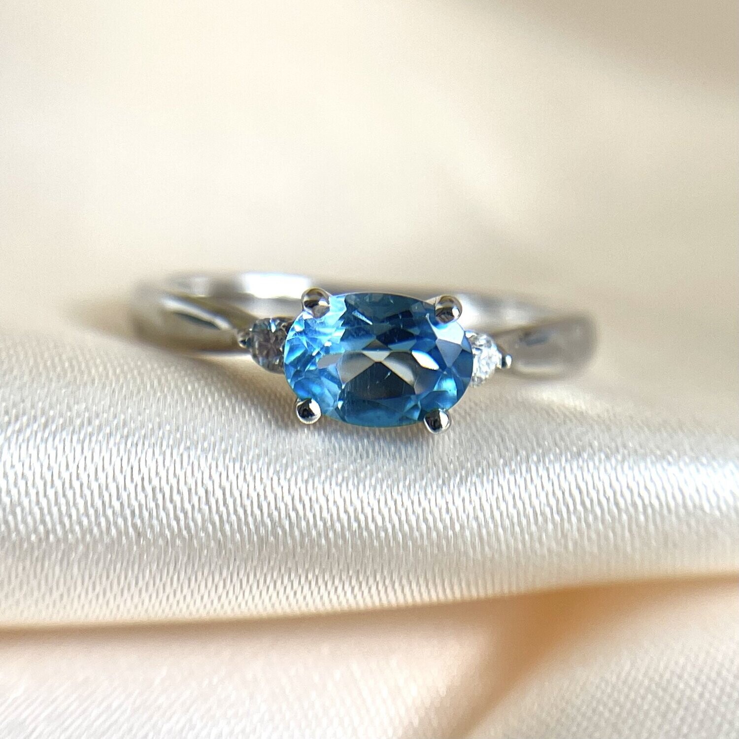 RG134  14k White Gold Blue Topaz & Diamond Ring - ON SALE!!!
