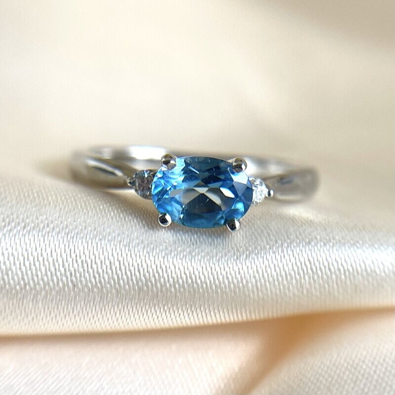 RG134  14k White Gold Blue Topaz & Diamond Ring - ON SALE!!!