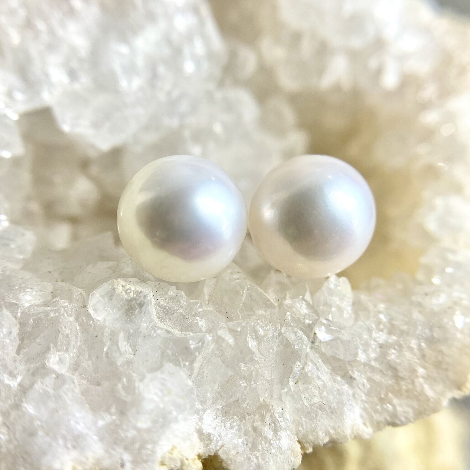 Grandeur 7mm Cultured Pearl Stud Earrings set in 14k White Gold