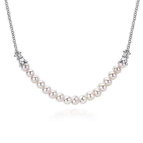 Gabriel NK3747SVJPL Sterling Silver Cultured Pearl String Necklace