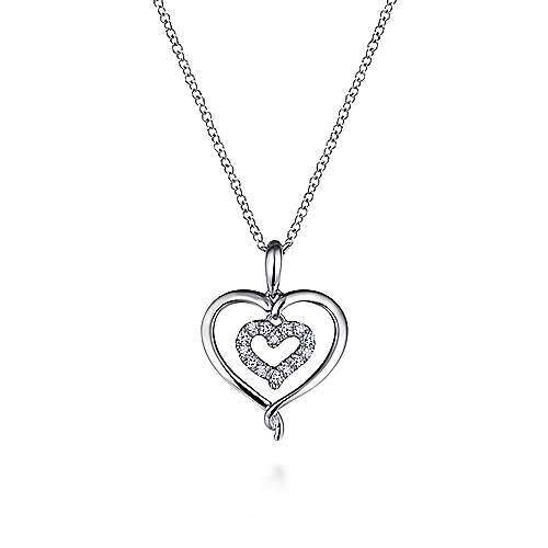 Gabriel NK4084SV5JJ Sterling Silver and Diamond Double Heart Pendant Necklace